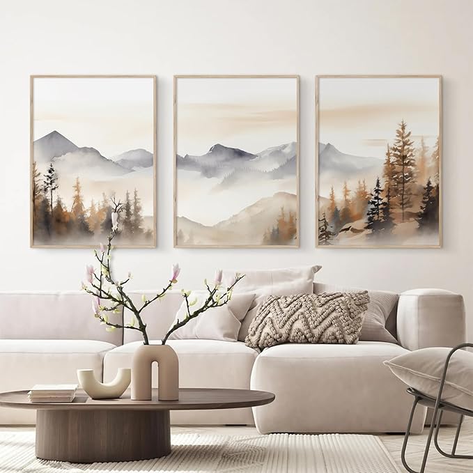 Neutral Mountain Wall Art Decor Set of 3 Forest Canvas Wall Art Poster - Image 6