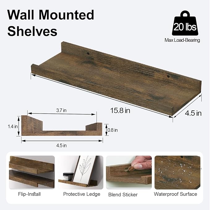 Floating Shelves for Wall Decor, Wall Mounted Wood Storage Shelf for Bedroom - Image 3