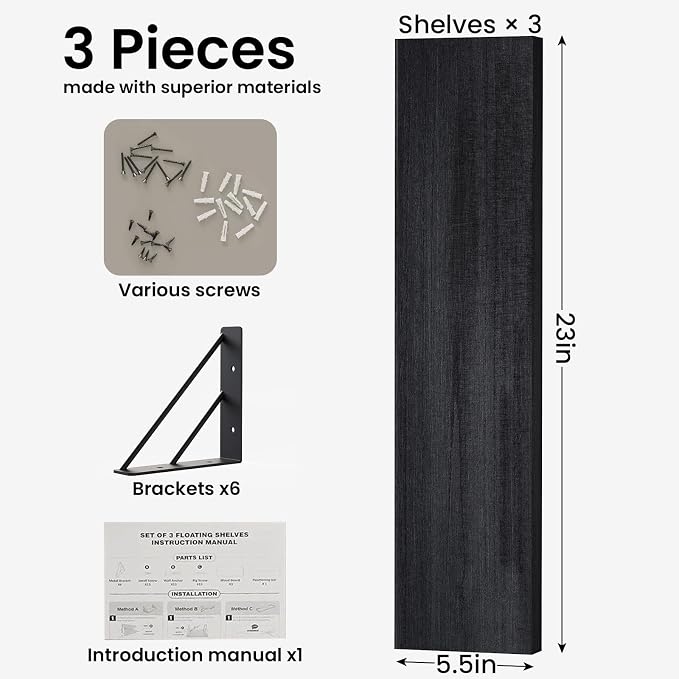 BAYKA Wall Mounted Floating Shelves, Wood Floating Wall Shelf - Image 2