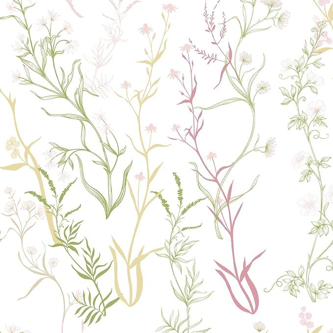 Timeet Floral Wallpaper Peel and Stick Botanical Wildflower Self Adhesive Wall by Timeet