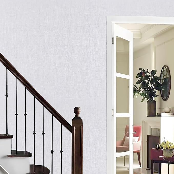 White Wallpaper Grasscloth Peel and Stick Wallpaper 15.7"x 1181" Fabric Contact - Image 4