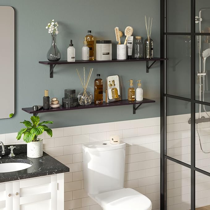 DINZI LVJ Long Wall Shelves, 55.1Inch Wall Mounted Shelves Set of 2, Extra - Image 2