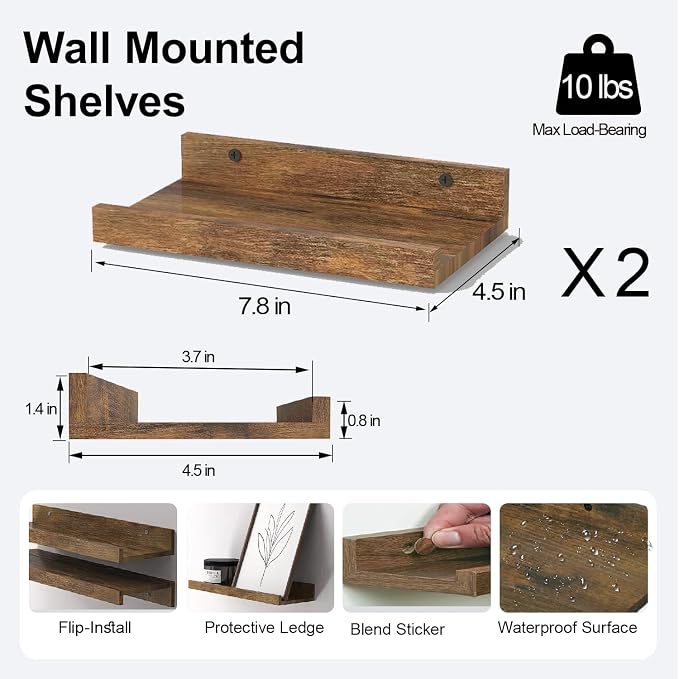 Small Floating Shelves for Wall Decor, Wall Mounted Wood Shelf for Bedroom - Image 3
