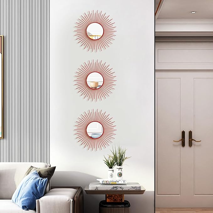 3 Pack Metal Mirrors for Wall Sunburst Wall Mirrors Home Décor Decorative - Image 6