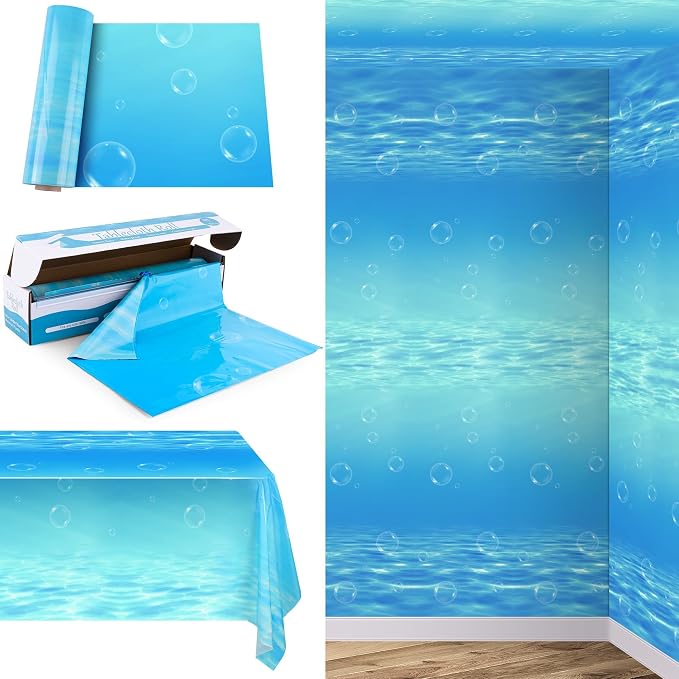Kochorie 54 Inch x 200 Ft Ocean Waves Plastic Tablecloth Roll in Slide Cutter by Kochorie