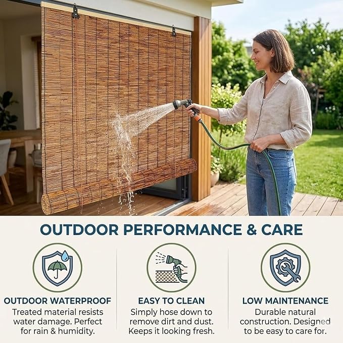 Bamboo Blinds Outdoor Patio, Natural Retro Reed Roll Up Shades - Image 4