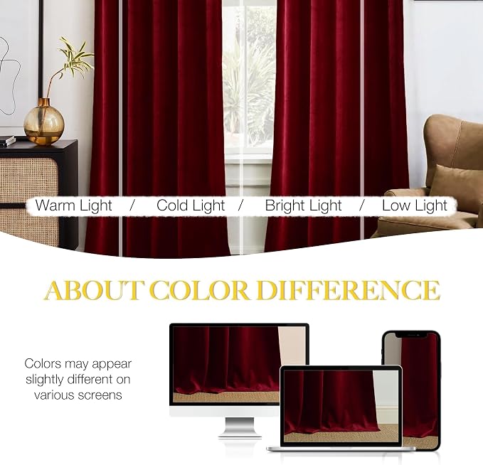 NICETOWN Red Velvet Textured Window Curtains/Draperies - Image 3