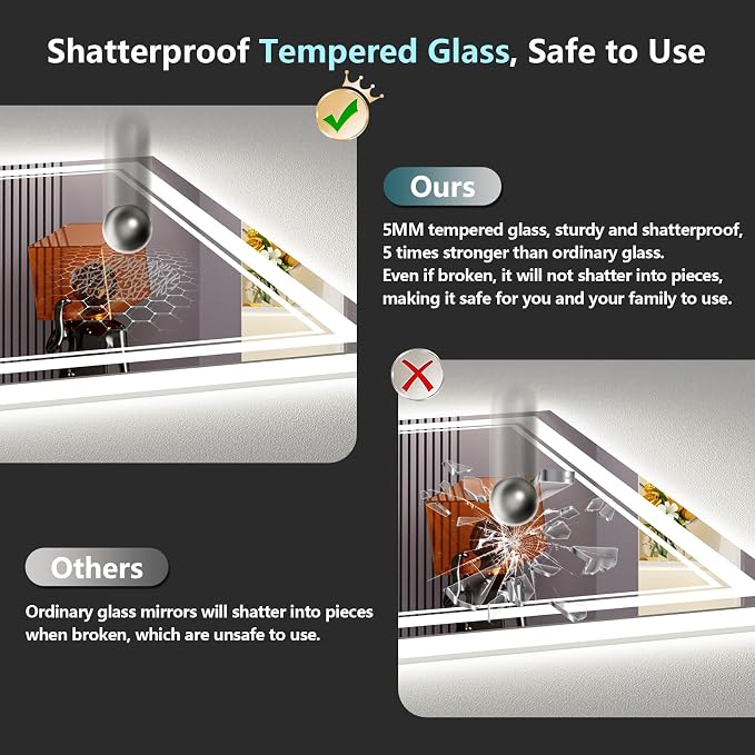 48x36 LED Bathroom Mirror with Lights, Backlit and Front Lit Anti-Fog Lighted - Image 7