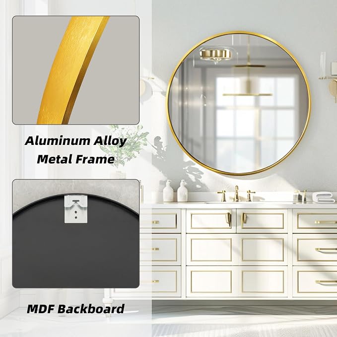 Circle Gold Mirror, Round Mirror 20 inch, Circle Wall Mirror Metal Frame - Image 3