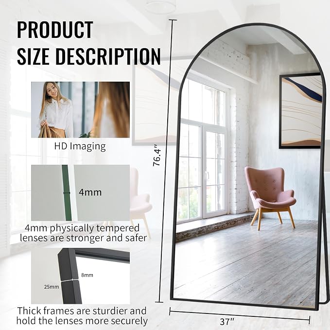 Beauty4U 76" x 37" Arched Full Length Mirror - Image 2