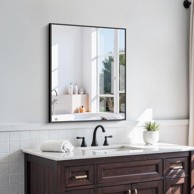 KOCUUY Black Mirror, 24x30 Inch Rectangle Bathroom Mirror - Image 8
