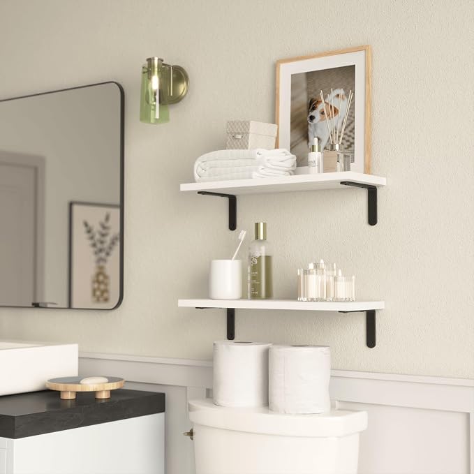 RICHER HOUSE Floating Wall Shelves, Rustic Wood Bathroom Shelves Set of 2 - Image 6