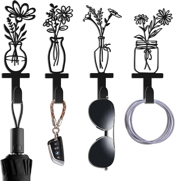 Decorative Wall Hooks, Metal Flowers Wall Decor by Unknown