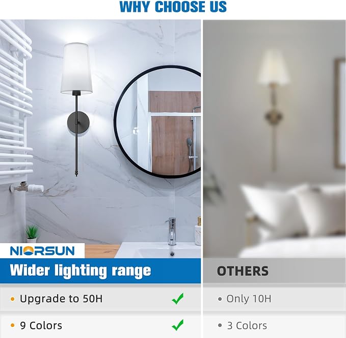 NIORSUN Black Battery Operated Wall Sconce Set of 2, Rechargeable Wall Lights - Image 8