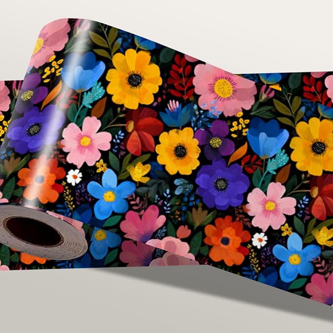 Colorful Floral Wallpaper Border 196x4 Inch Peel and Stick Wall Border by IOHEFY