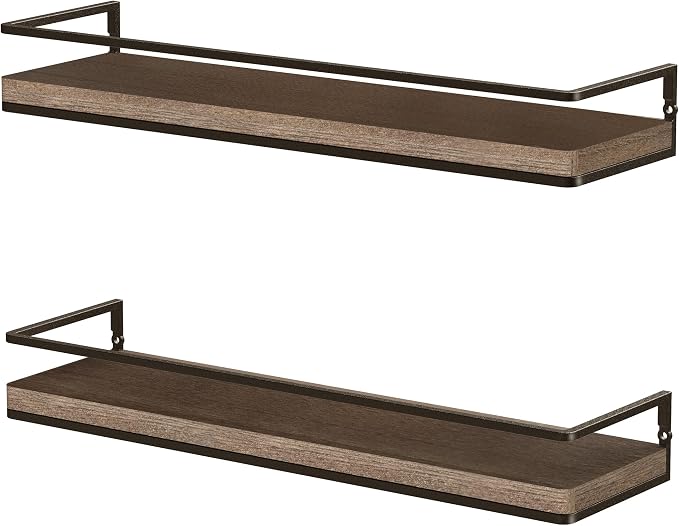 Meangood Floating Shelves Wall Mounted Set of 2, Rustic Wood Wall Storage - Image 9