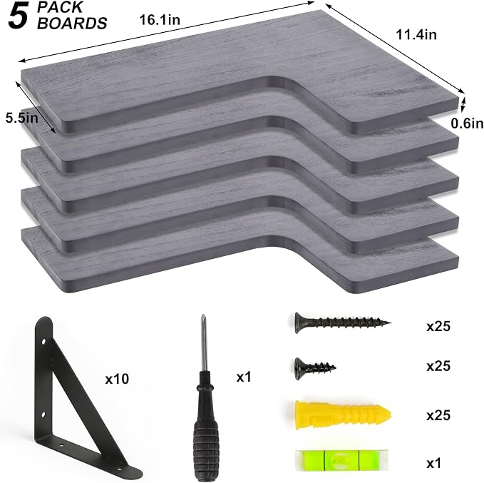Fixwal Corner Floating Shelves Set of 5, Rustic Wood Wall Mounted Corner Shelf - Image 4