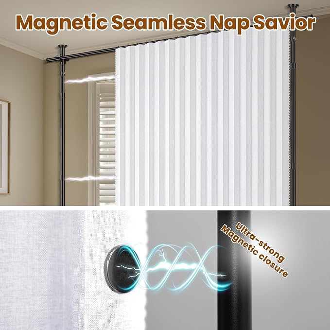 100% Blackout Room Divider Curtains Sets White W100 x L84 in 2 Panels No Drill - Image 6