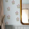 17.3"× 590.5" Vintage Blue Floral Wallpaper Peel and Stick Boho Wallpaper by LUKUUI