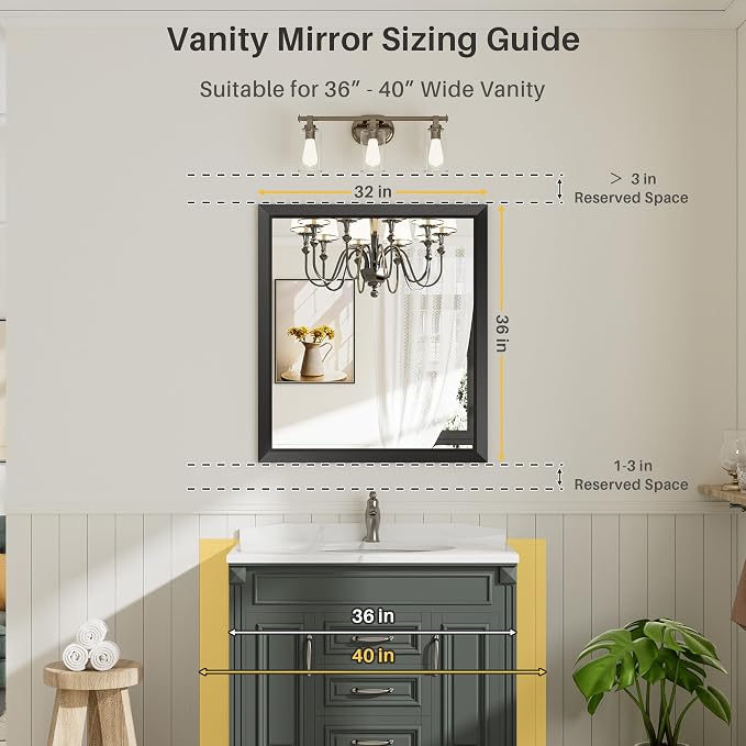 Briivue 36x32 Inch Black Bathroom Mirror - Image 2