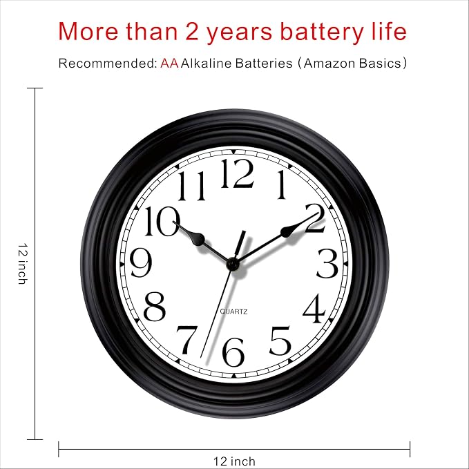 Foxtop Silent Non-Ticking Round Classic Clock Retro Quartz Decorative Battery - Image 2