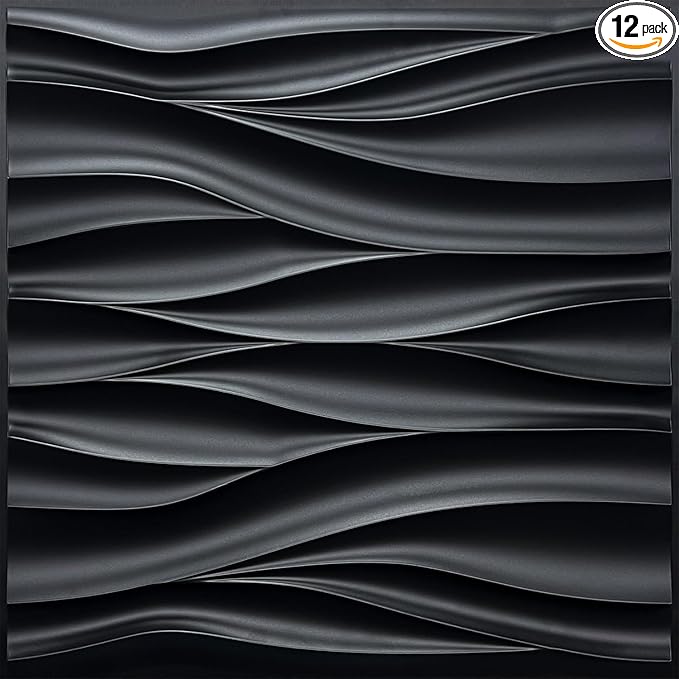 STICKGOO Black 3D Wall Panels, Wave Design Textured PVC Wall Panels, by STICKGOO