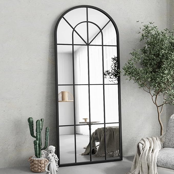 Full Length Mirror, Large Body Arched Wall Mounted Window Pane Mirrors - Image 3