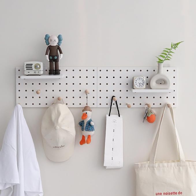 Wooden Pegboard Accessories Set: Modular Wall Hooks & Shelf - Image 3