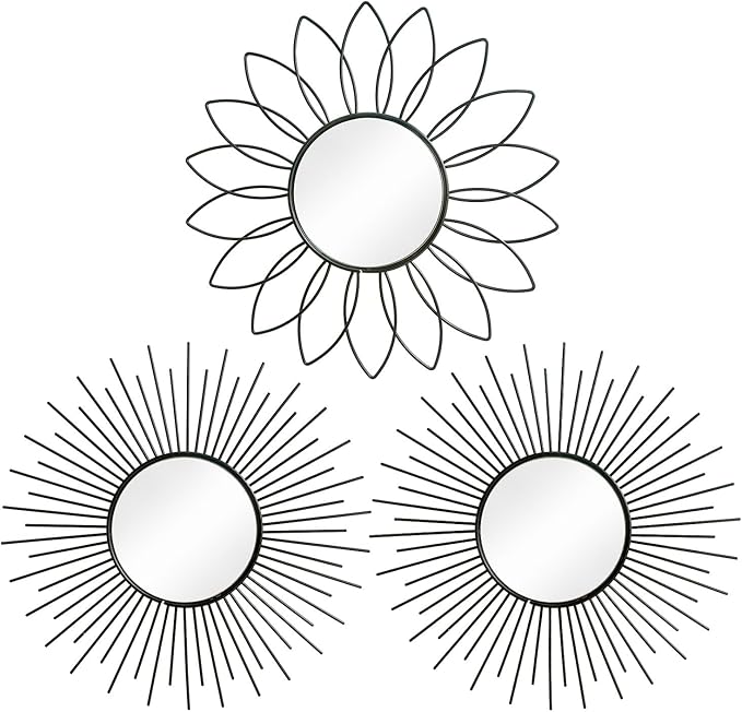 3 Pack Metal Mirrors for Wall Sunburst Wall Mirrors Home Décor Decorative by Uaussi
