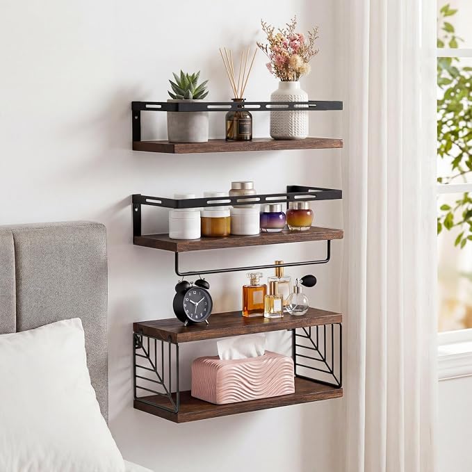Fixwal Wall Mounted Bathroom Shelves Over Toilet, Rustic Wood Floating Shelves - Image 8