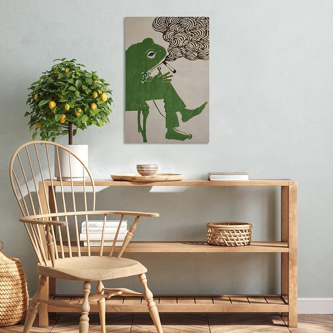 ALMLZL Funny Smoking Frog Wall Art Humorous Animal Whimsical Green Frog Canvas - Image 2