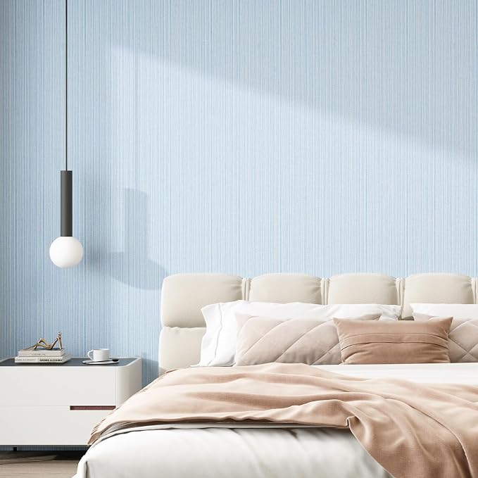 FUKU MON Light Blue Grasscloth Wallpaper Peel and Stick 24" x 394" Thickened - Image 5