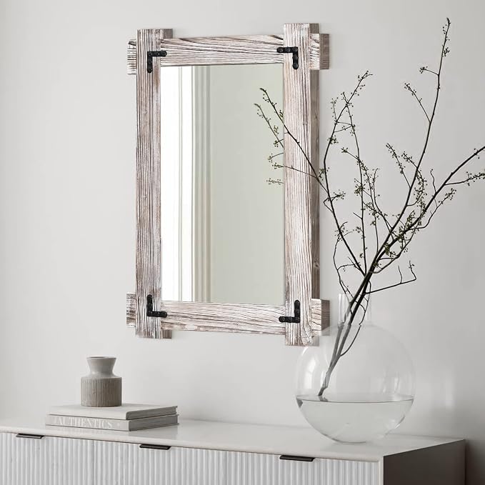MeMoreCool White Farmhouse Bathroom Mirror 24x36 Inch, Wood Framed Decorative by MeMoreCool
