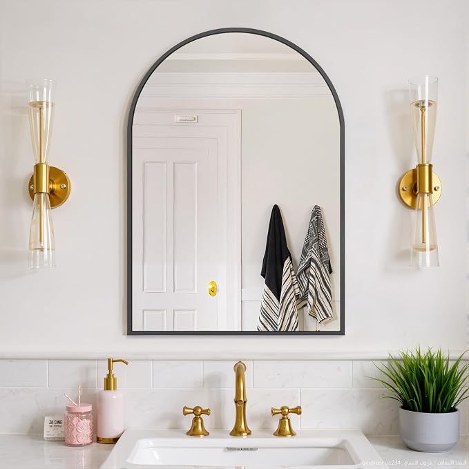 Bathroom Mirror for Wall, 30x20 Inch Arched Mirror, Matte Black Metal Framed - Image 5