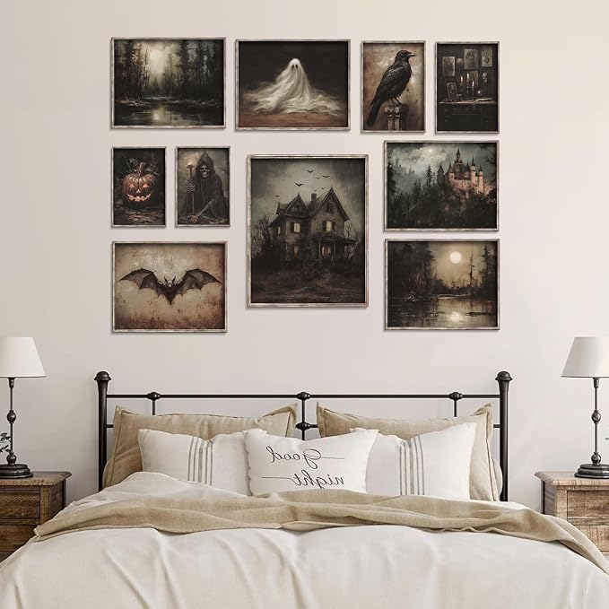 Vodefoad 10Pcs Halloween Wall Art Prints Dark and Moody Halloween Print Set - Image 6