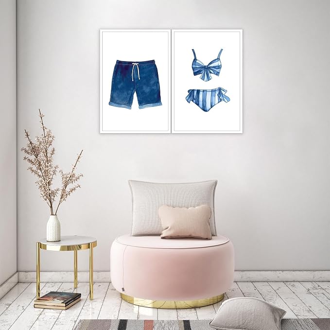 Liyark Set of 2 Retro Navy Blue And White Swimsuit Art Posters Beach Bathing - Image 6
