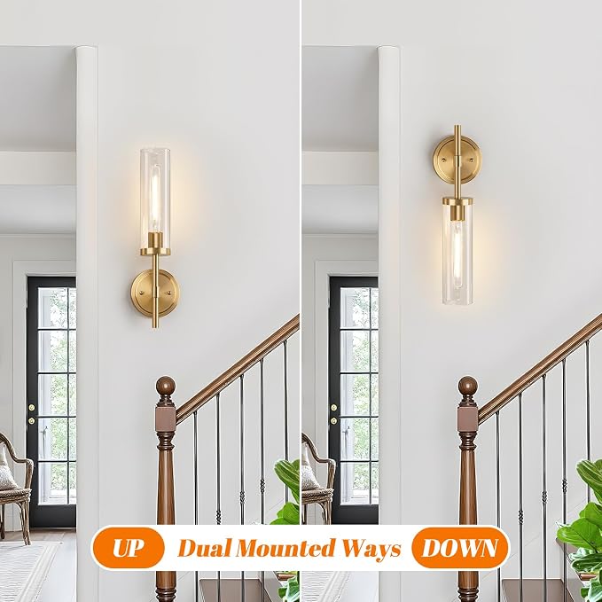 Wall Sconces Set of Two, Brushed Gold Bathroom Sconces - Image 7