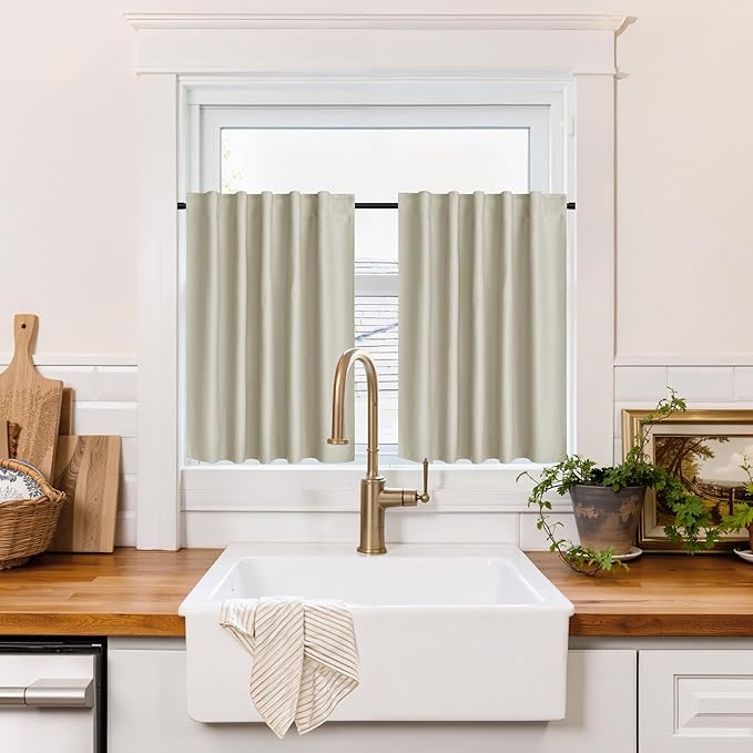 RYB HOME 100% Blackout Basement Curtains 30 inches Long, Heat & UV Blocking by RYBHOME