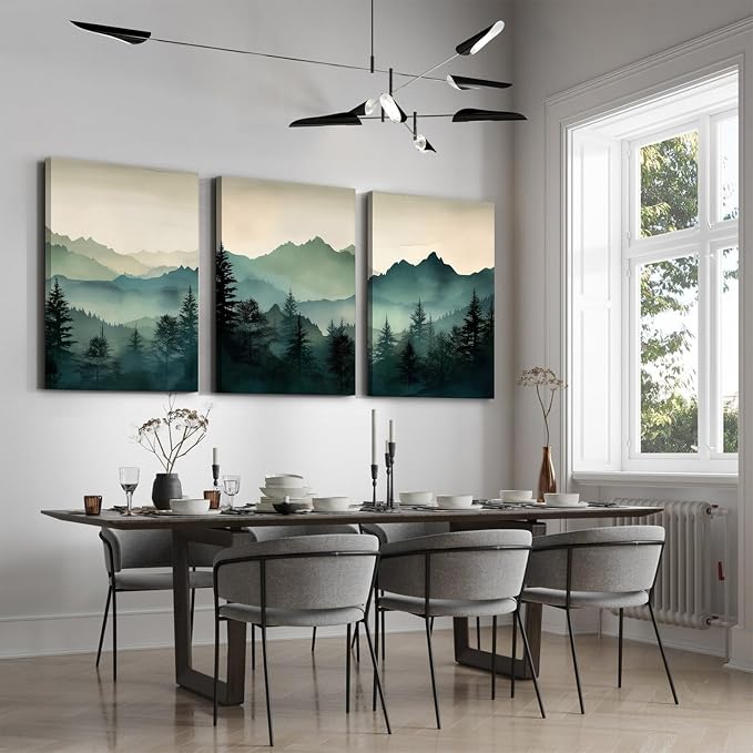 Mountain Wall Art Decor Set of 3 Sage Green Forest Canvas Wall Art Prints - Image 4