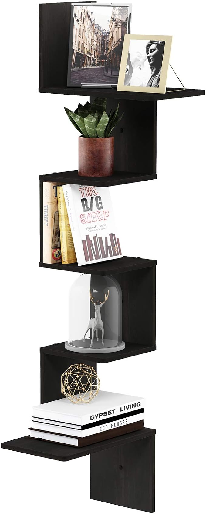 Furinno Rossi Wall Mounted Shelves, 5-Tier Rectangle, Espresso/Black by Furinno-FitsYourSpaceFitsYourBudget