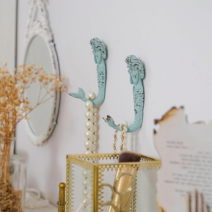 SOFFEE DESIGN 4pcs Mermaid Shape Metal Wall Coat Hooks, Beach Decoration Wall - Image 4