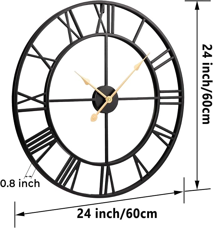 Vantic 24 Inch Large Wall Clock, Roman Numeral Metal Oversized Wall Clocks - Image 8