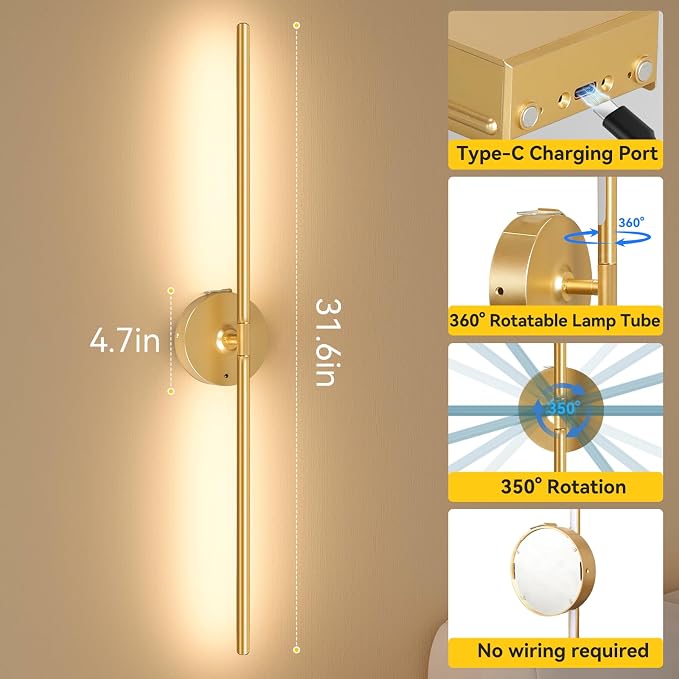 Ouyulong Battery Operated Wall Sconces Set of 2, 8000mAh Wireless Rechargeable - Image 5