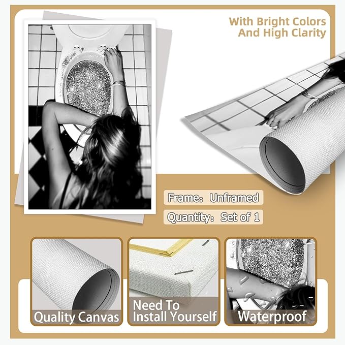 Liyark Funny Bathroom Wall Art Black and White posters Bar Disco Party prints - Image 2
