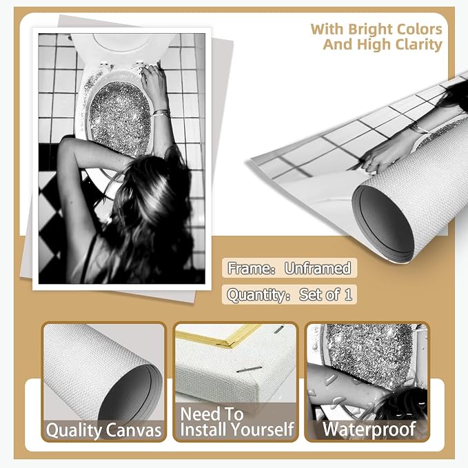 Liyark Funny Bathroom Wall Art Black and White posters Bar Disco Party prints - Image 2