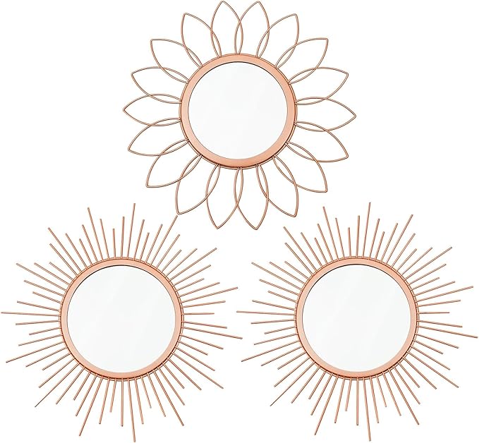 3 Pack Metal Mirrors for Wall Sunburst Wall Mirrors Home Décor Decorative by Uaussi