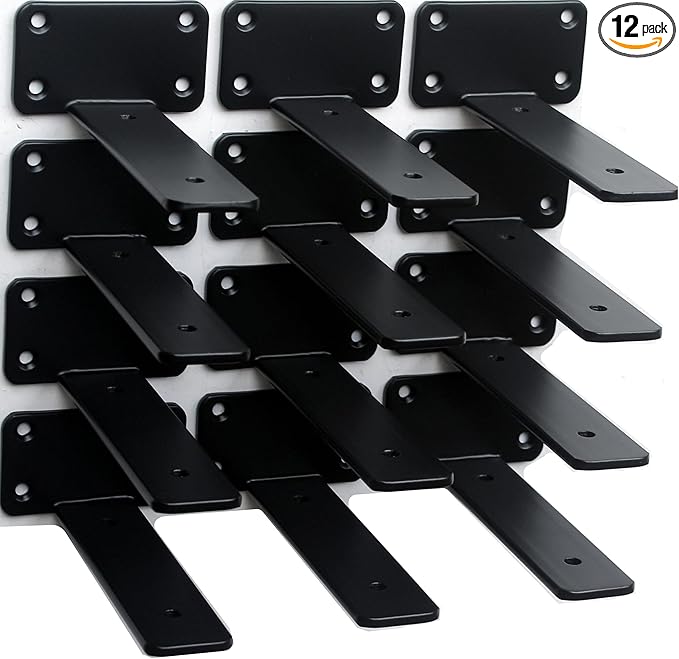 12 Pack - 6 inch Black Hidden L Shelf Bracket Iron Floating Shelf Brackets by MHMYDZ