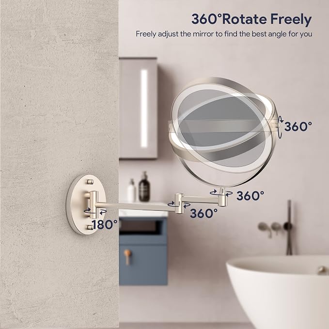 Rocollos Rechargeable Wall Mounted Lighted Makeup Mirror, 8 Inch Double-Sided - Image 6