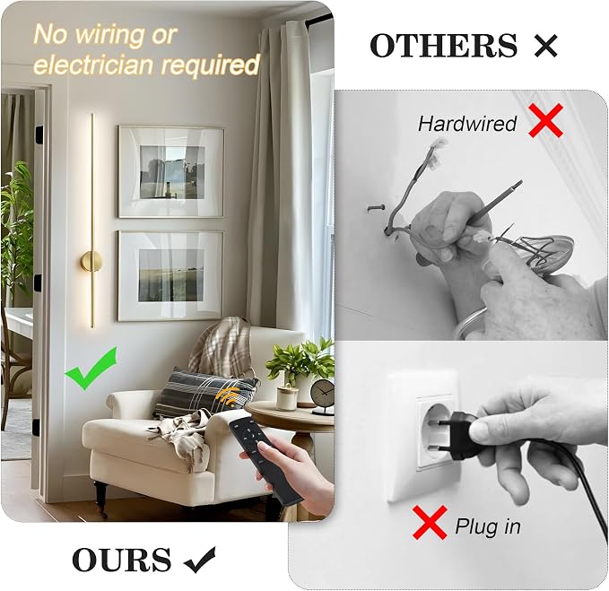 Battery Operated Modern Wall Sconces, Dimmable Wireless Wall Light Set of Two - Image 2