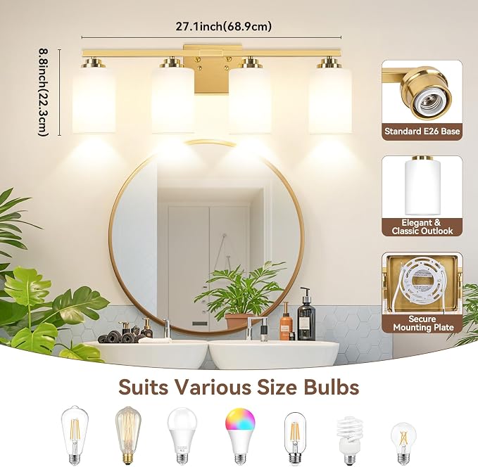 4-Light Bathroom Light Fixtures, Classic Wall Light Fixture - Image 8